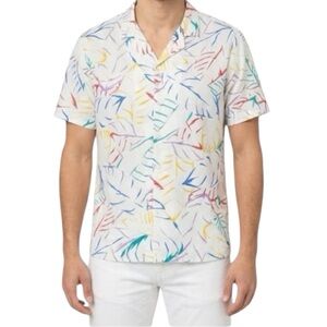 Vintage Sears Colorful Leaf Print Camp Collar Button Down Shirt Large